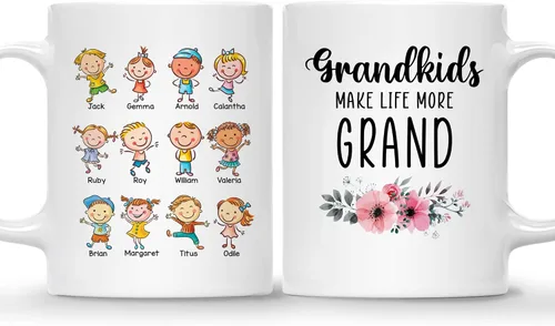 Vista 21 de Gossby Taza personalizada – GRANDKIDS MAKE LIFE MORE GRAND (1 niño) – Taza de café de cerámica de 11 onzas y 15 onzas para abuelos/abuelos – Idea