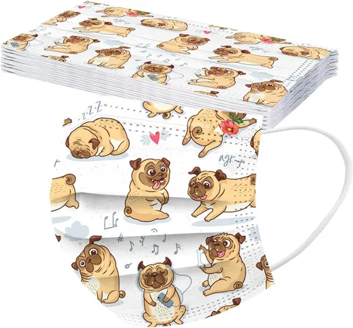 Vista 6 de 50 máscaras desechables para adultos, gatos, gatitos, antipolvo, cuidado de la piel, para vacaciones, máscara facial con estampado de cachorro