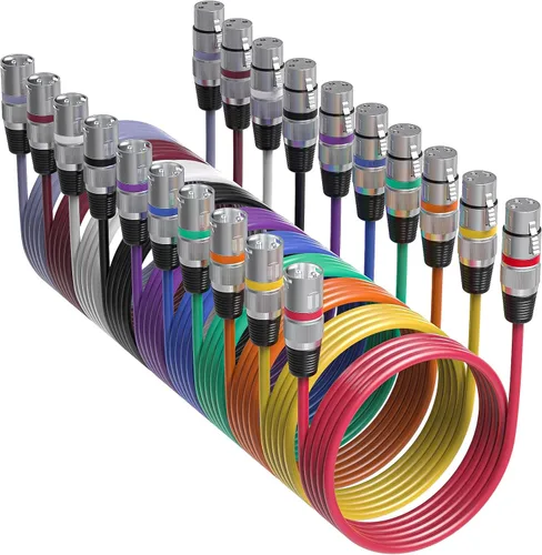 Vista 9 de Cable XLR de 10 colores, multicolor XLR macho a hembra, cables de audio de 6 pies, paquete de 10 cables de micrófono XLR equilibrados de 3 pines