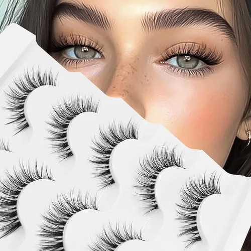 Vista 10 de Veleasha Pestañas postizas de manga puntiagudas, 100% hechas a mano, aspecto natural, pestañas postizas ligeras con banda transparente suave
