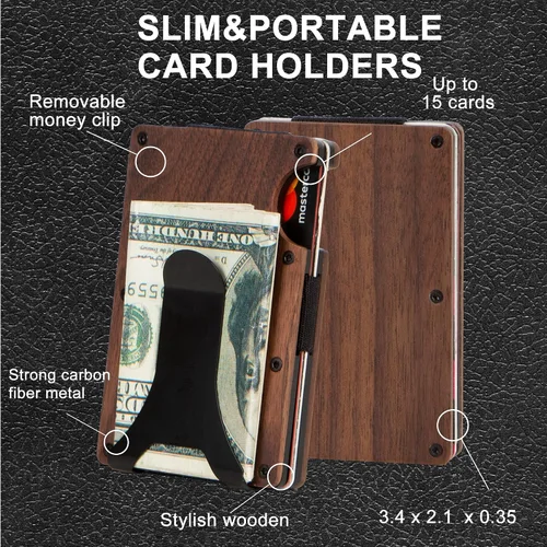 Vista 4 de Custom Wooden Credit Card Holder with Money Clip and wooden box Personalized Wallet Gift for Husband - Anniversary Gift for Him, Boyfriend Gifts