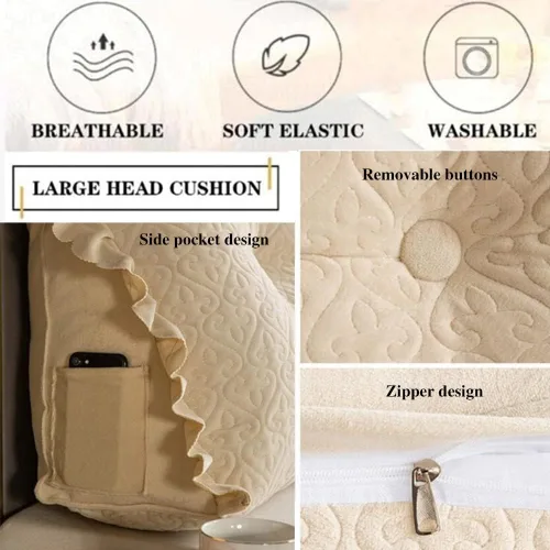 Vista 3 de Almohada triangular suave para cama de lectura, sofá cama, respaldo de apoyo, soporte de posicionamiento de cuña, almohada extraíble para cama Beige