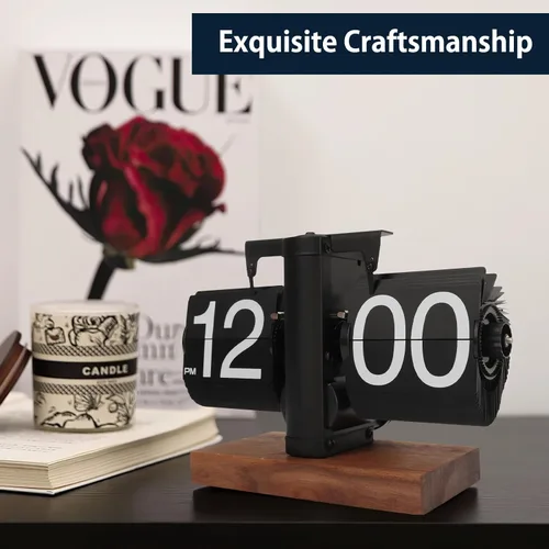 Vista 4 de Reloj de escritorio abatible, reloj digital retro de mesa abatible, decoración moderna de mediados de siglo, funciona con pilas, funciona