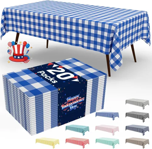 Vista 97 de Smiry Paquete de 3 Manteles Desechables de Cuadros Gingham Color Caqui - 54" x 72" Mantel de Plástico de Servicio Pesado, Cubiertas de Mesa