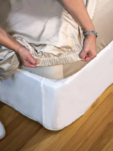 Vista 9 de Effortless Bedding - Sábana bajera semiajustable patentada, 100% algodón egipcio Giza, algodón de fibra extra larga (ELS), tejido satinado de 500
