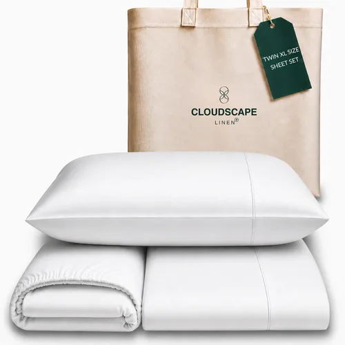 Vista 51 de Cloud Scape Linen - Juego de sábanas de algodón egipcio de doble capa, tamaño individual, tejido de satén de fibra larga, juego de 3 piezas, ropa
