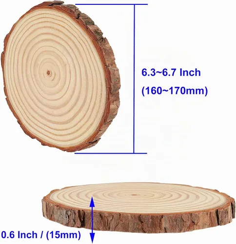 Vista 2 de 12 piezas de rebanadas de madera de 6.3 a 6.7 pulgadas para manualidades, rondas de madera sin terminar con corteza, discos redondos de madera
