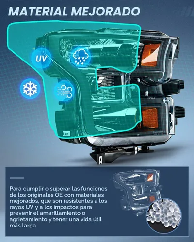 Vista 5 de Nilight Conjunto de faros delanteros compatible con Ford F-150 2015 2016 2017 de repuesto, carcasa negra, reflector ámbar, lente transparente