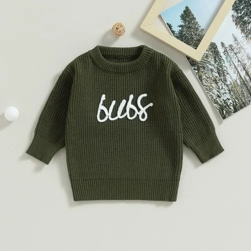 Vista 2 de Suéter de punto para bebé, niña, niño, cálido, con letras bordadas, de manga larga, para otoño e invierno