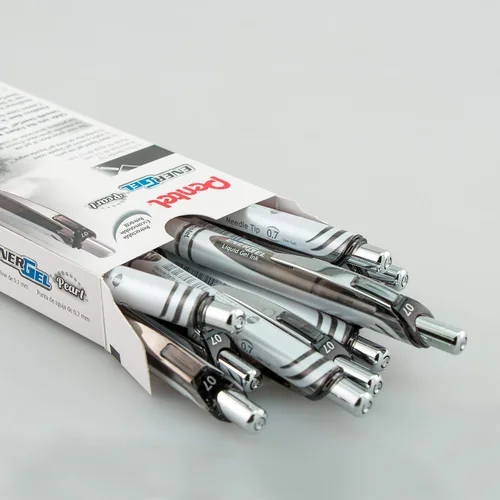 Vista 2 de Pentel EnerGel Pearl RTX Bolígrafo de gel líquido retráctil, (0.028 in), línea media, punta de aguja, tinta negra, paquete de 12 (BLN77PW-A)