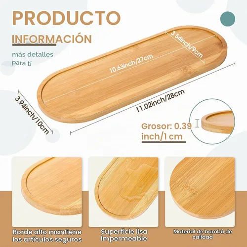 Vista 2 de Chengu 3 bandejas de bambú para baño, bandeja pequeña de madera para servir para baño, mostrador de alimentos, aperitivos, té, postre, cocina
