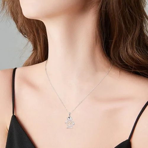 Vista 4 de TANGPOET Penguin Necklace 925 Sterling Silver Penguin Pendant Jewelry Gifts for Women Girls with 18"+2" Cable Chain