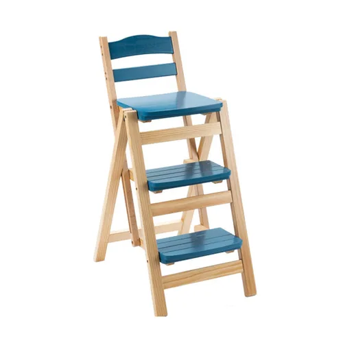 Vista 10 de Taburete de bar plegable, taburete de escalera de 3 escalones, escaleras de madera multifuncionales con capacidad de carga de 330 libras