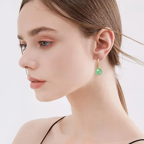 Vista 6 de GLLBTPT Vintage 925 Sterling Silver Jade Drop Earrings,Green Earring Women,Jade Jewelry for Women,Good Luck Handmade Earrings Gift for Birthday