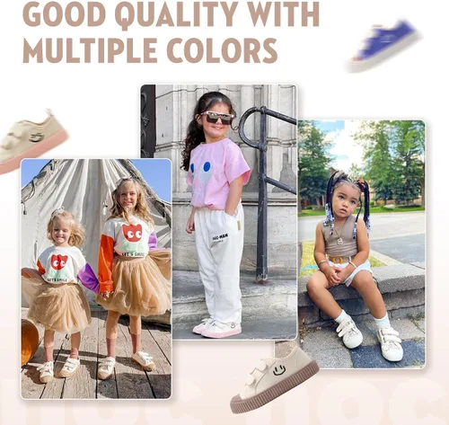 Vista 6 de HAPPY NOCNOC - Zapatos para niños y niñas, tenis de lona con doble gancho y bucles con suela de color caramelo