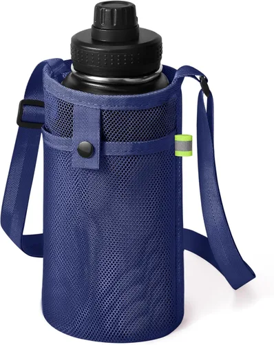 Vista 23 de Bolsa grande para botella de agua con correa, soporte de malla grande para botella de agua, correa para el hombro y bolsillo, soporte ligero