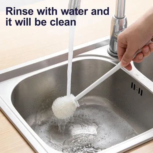 Vista 5 de Cepillo de silicona para botellas, cepillo de agua flexible de cerdas suaves de 360° con mango largo, cepillo de limpieza de tapa de taza
