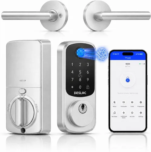 Vista 19 de DESLOC Cerradura de puerta inteligente de huella dactilar B200, cerrojo de Negro