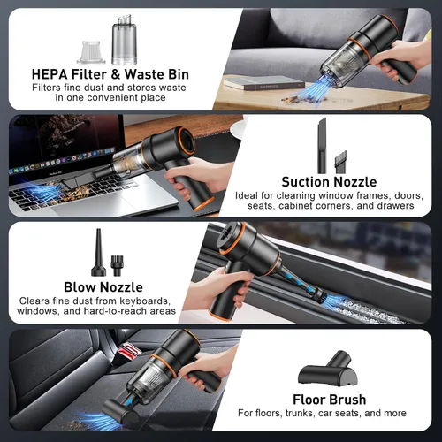 Vista 4 de KMM Aspiradora de Mano para Coche, Aspiradora de 9000PA & Extractor de Polvo, Aspiradora de 120W de Alta Potencia Portátil Inalámbrica, Aspiradora