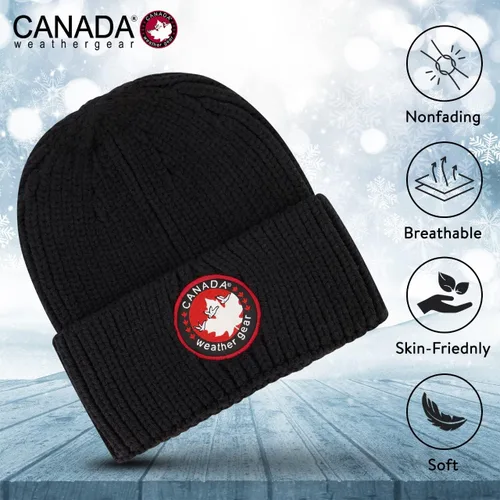 Vista 2 de CANADA WEATHER GEAR Gorro de punto para mujer, gorro de invierno individual, suave y cálido, sombrero de invierno con puños