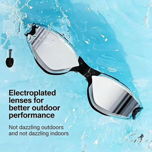 Vista 4 de Gafas de natación polarizadas, gafas de natación con tapones para los oídos integrados, antirreflejos, para adultos, hombres y mujeres, sin fugas