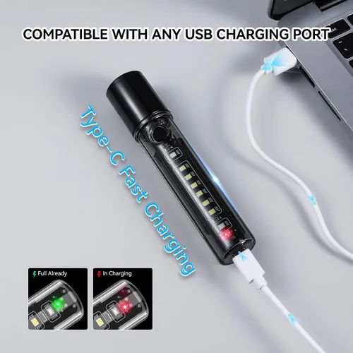 Vista 2 de VAVOFO Linterna LED, cuerpo de aluminio, linterna LED EDC púrpura - USB-C recargable, impermeable, enfoque de zoom, 3 modos, estroboscópico