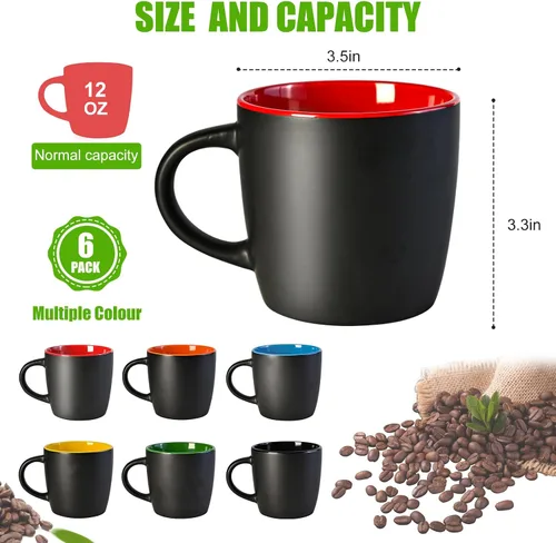 Vista 2 de BYCNZB Juego de tazas de café de cerámica de 11 onzas, tazas de porcelana negra mate, varios colores, tazas para café, té, jugo, cacao, juego de 6