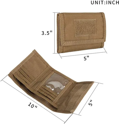 Vista 2 de EXCELLENT ELITE SPANKER Cartera triple de nailon para hombre, tarjetero táctico militar con bolsillo para monedas, cartera al aire libre, Marrón