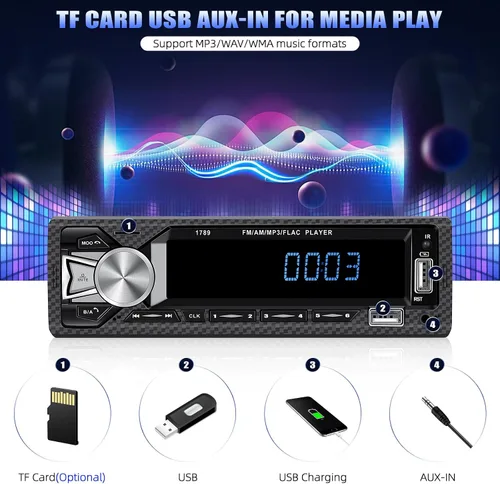 Vista 10 de Receptores de audio para coche con Bluetooth manos libres con pantalla LCD digital, radio FM para coche, reproductor de MP3, carga rápida