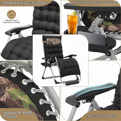 Vista 4 de Athena Collection Zero Gravity - Juego de 2 sillas de salón para exteriores con cojín, 29 pulgadas de ancho, sillas reclinables con soporte