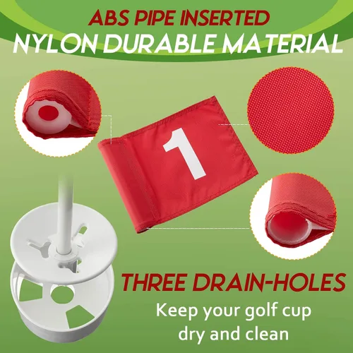 Vista 4 de Lewtemi 3 piezas de palo de bandera de golf, bandera verde para patio, todos los 3 pies, taza de agujero de golf desmontable, palos portátiles
