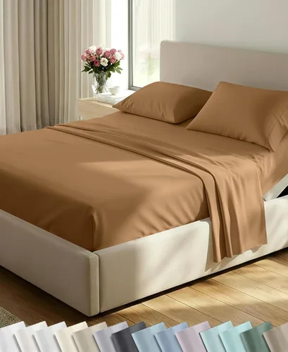 Vista 56 de California Design Den Juego de sábanas tamaño King, 100% algodón, sábanas lujosas de 600 hilos con bolsillo profundo, ropa de cama duradera con 16