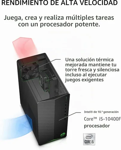 Vista 5 de HP Escritorio Pavilion Gaming TG01 2022 para juegos, procesador Intel Core i5-10400F, NVIDIA GeForce RTX 3060, 9 puertos, HDMI, Wireless-AC