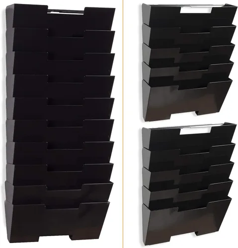 Vista 4 de Juego de 10 de colgadores de pared, para archivos, Negro