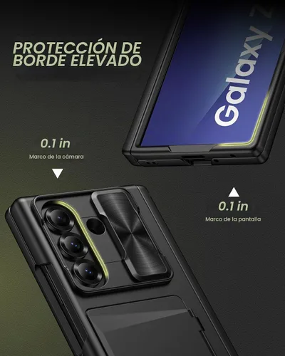 Vista 7 de Funda para Samsung Galaxy Z Fold 7 con Portarjetas, Integrado y Protector de Pantalla y Protección de Bisagra y Cubierta Deslizante para Cámara Negro
