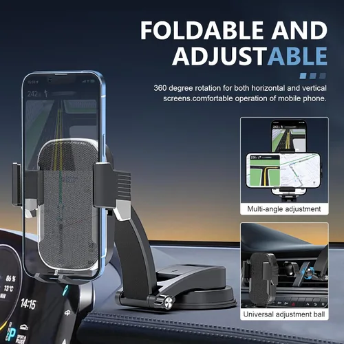 Vista 6 de Soporte para teléfono de automóvil, ABS antideslizante y antigolpes, soporte de teléfono para tablero de instrumentos, soporte de celular ajustable