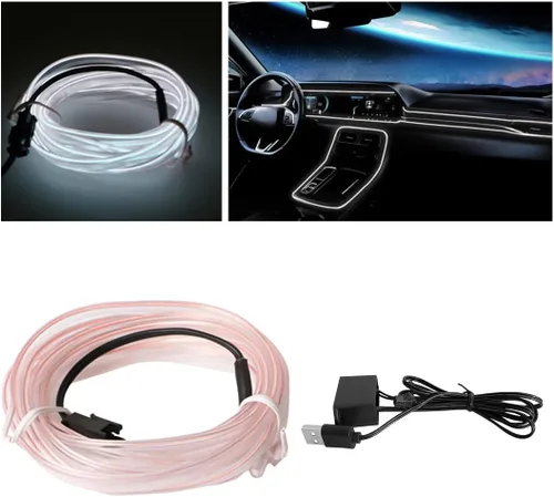 Vista 19 de Tira de luces LED de cable EL, tira de luz de neón automática USB de 10 pies/3M con borde de costura, kits de iluminación ambiental