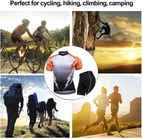 Vista 6 de Conjunto de jersey de ciclismo de manga corta para hombre, transpirable, de secado rápido, acolchado 3D, pantalones cortos de bicicleta MTB