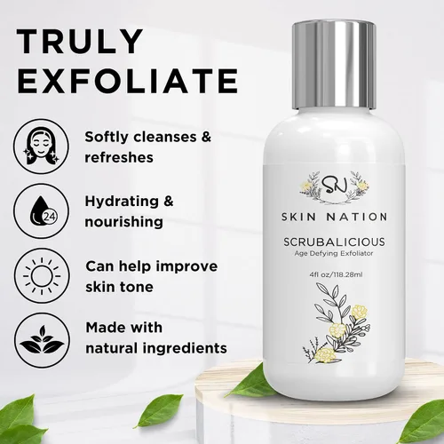 Vista 2 de Skin Nation Scrubalicious Exfoliator, Gentle Face Scrub with Glycolic Acid, Jojoba Beads, Aloe Vera, Smooths Rough Skin, Hydrating Cleanser for Oily