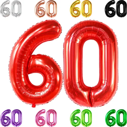Vista 10 de KatchOn, Globos negros grandes del número 60, 40 pulgadas, globos de aluminio de 60 cumpleaños para decoraciones de cumpleaños, globo 60