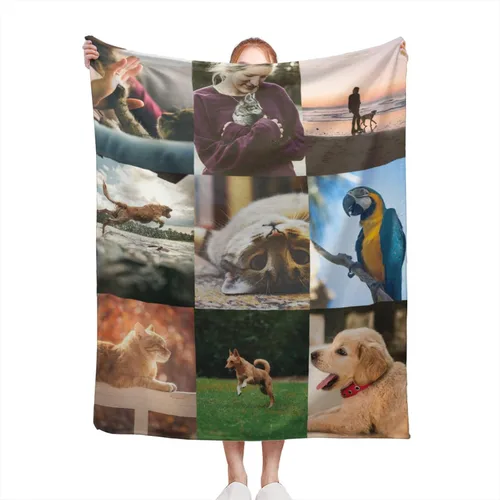 Vista 8 de Manta personalizada con fotos, manta personalizada de franela de collage de fotos, regalo personalizado para mascotas, amigos, parejas, cumpleaños