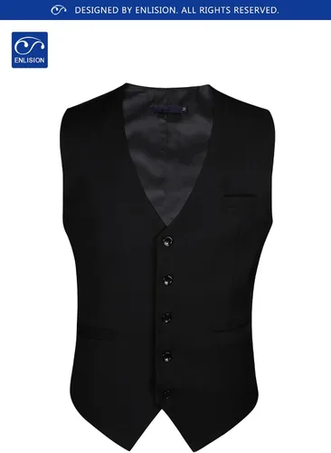 Vista 7 de Enlision Chaleco de traje para hombre, chaleco formal de negocios, chaleco de color sólido para traje o esmoquin