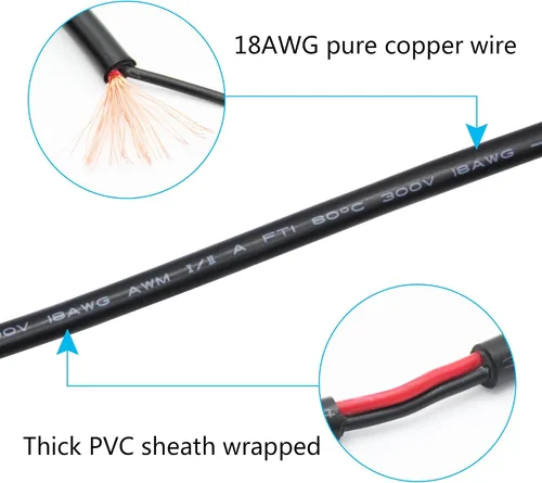 Vista 3 de DC 0.217 in x 0.083 in enchufe macho cable de alimentación coleta 0.5M/1.6 pies, 18AWG ángulo recto de 90 grados DC5521 enchufe macho a 2 pines
