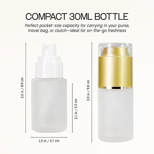 Vista 4 de Botella de cristal esmerilado con pulverizador de niebla fina y tapa para perfume, colonia, aceites esenciales o alcohol y otros líquidos.