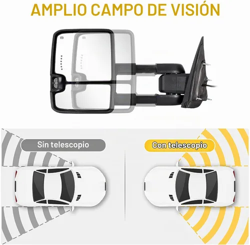 Vista 5 de Espejos de remolque negros para Chevy Silverado GMC Sierra 2014-2018 Turn Signal Backup Lamp Running Light Temp Sensor Heated Power Glass Manual