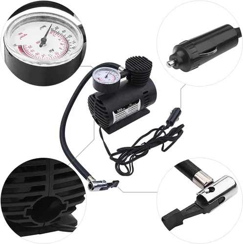 Vista 7 de Mini compresor de aire portátil, bomba de inflado de neumáticos eléctrica de 12 V, manómetro de presión de 300 PSI, para automóvil, bicicleta