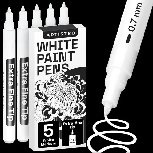 Vista 16 de ARTISTRO – 5 rotuladores de pintura acrílica negros a base de agua para marcado de vidrio, pintura en roca, cerámica, madera, llanta, tela, metal