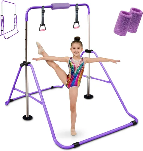 Vista 10 de Triclicks Barra de gimnasia plegable para niños, altura ajustable, barra de entrenamiento junior, barra de entrenamiento horizontal expandible