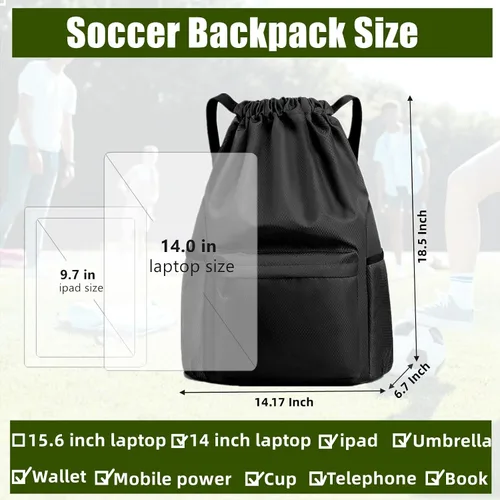 Vista 2 de Mochila con cordón impermeable bolsa de fútbol, gimnasio Sackpack Deportes Baloncesto Fitness Yoga Bolsa, Compras Casual Mochila