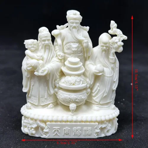 Vista 2 de Estatuas de Fu Lu Shou, estatua china de Dios de la suerte Fuk LUK Sau, decoración de oficina en casa, Feng Shui, tres dioses para la felicidad